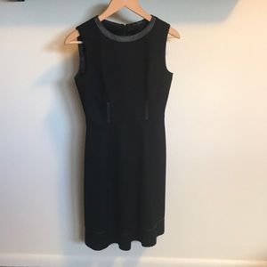 Elie Tahari beautiful black sz 2 wool/poly dress with leather detailing!
